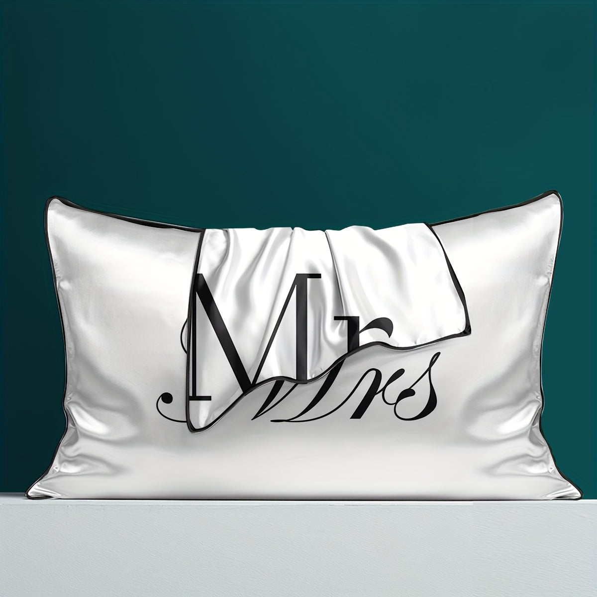 2pcs 100% Polyester Mr. And Mrs. Printed Bedroom Satin Pillowcases
