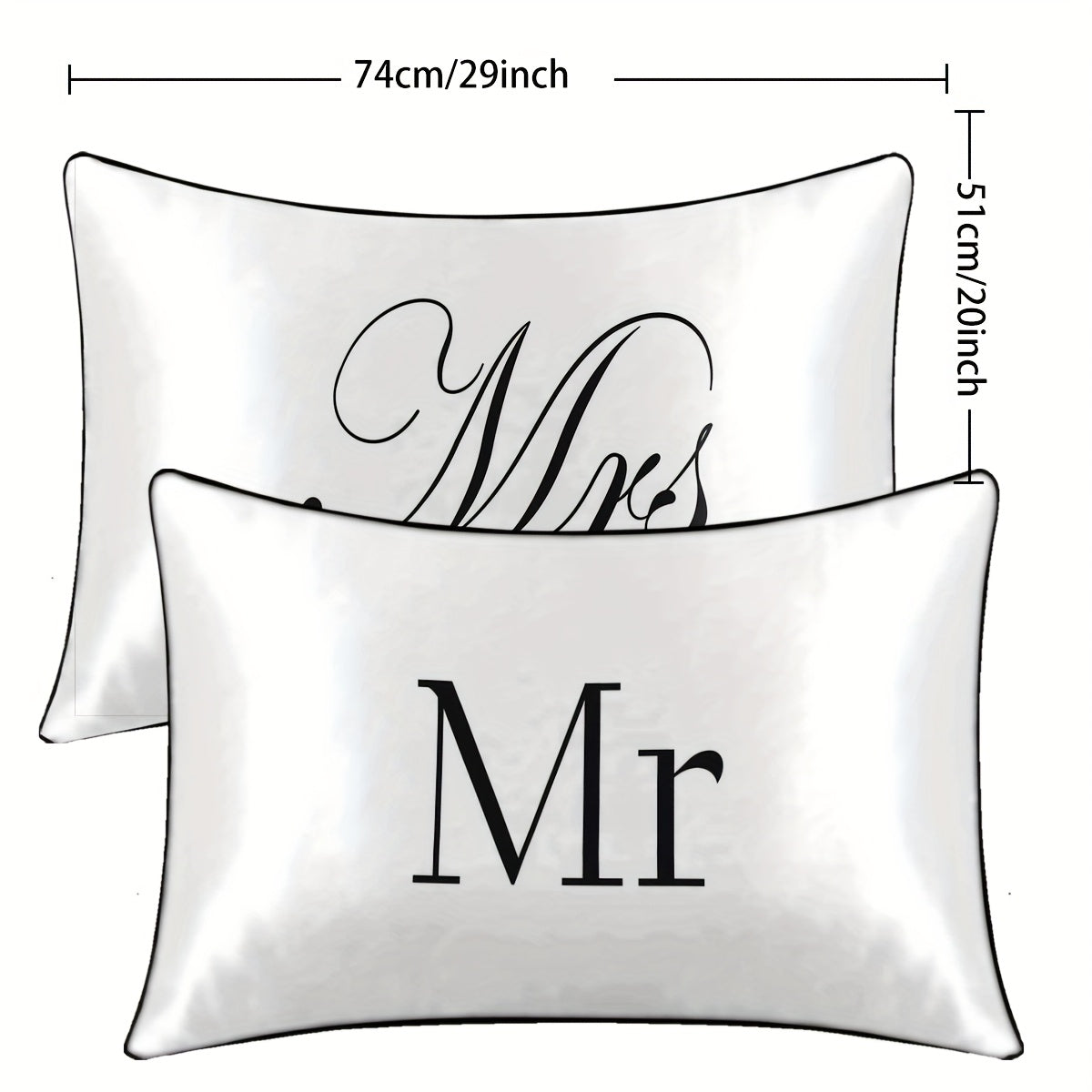 2pcs 100% Polyester Mr. And Mrs. Printed Bedroom Satin Pillowcases