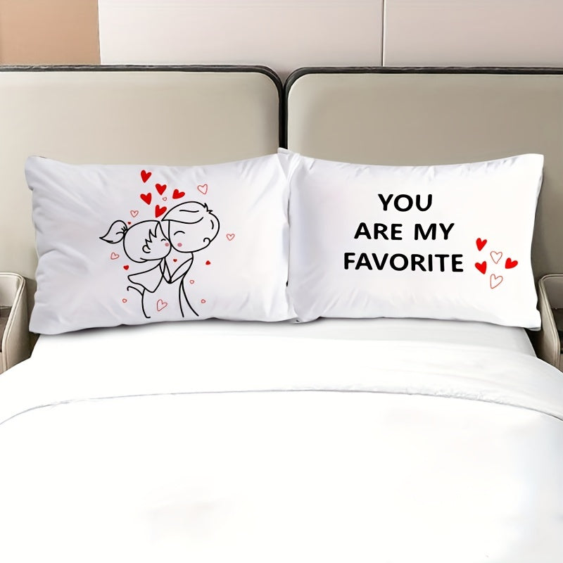 2pcs Couple Pillowcase "50*75""50*90" Kawaii Cartoon Pillowcase Made of Skin-friendly 100% Polyester Spandex Fabric Digital Printing Technology