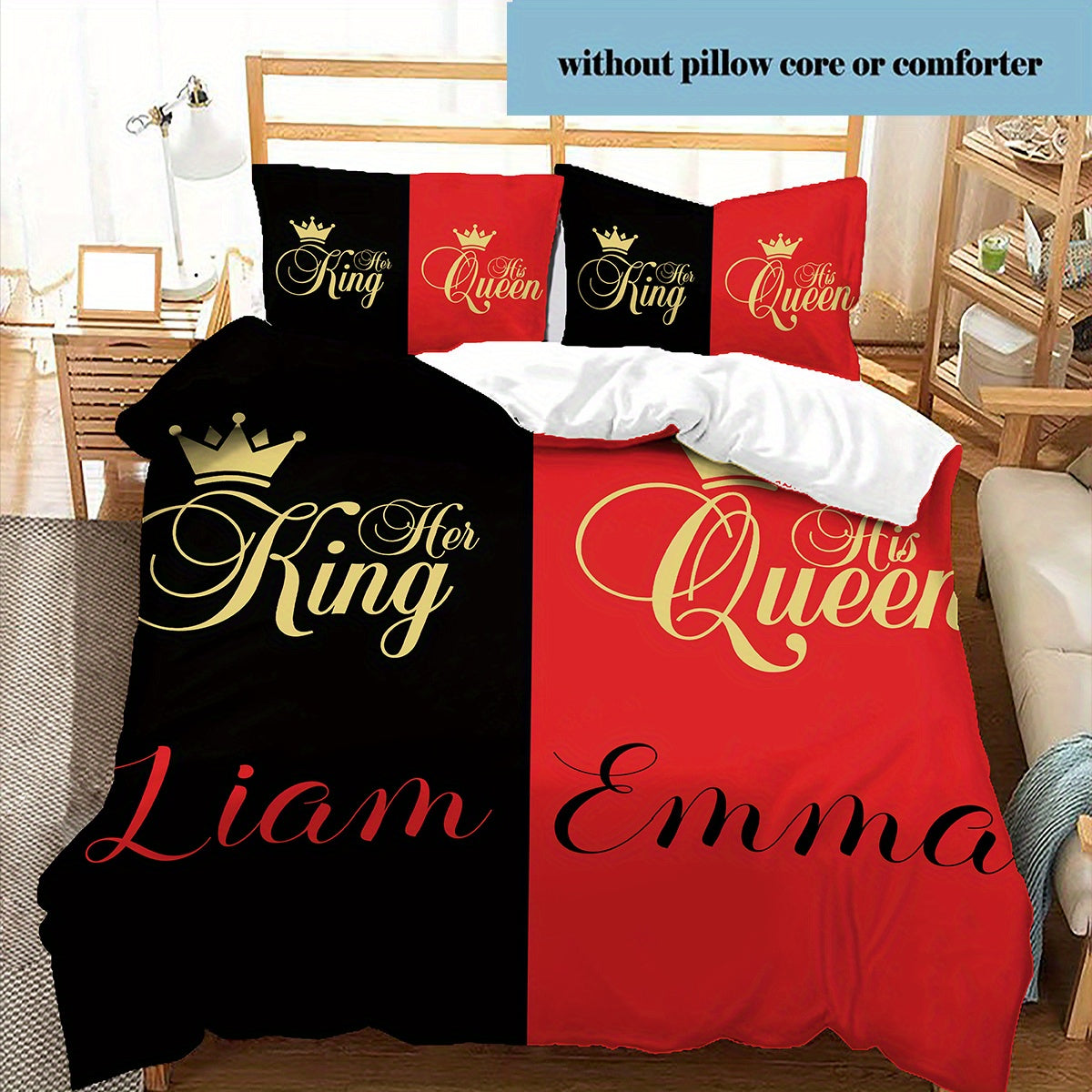 3D Name Custom Bedding Queen and King Love Print Cover Cartoon Quilt Cover for Bedroom Decor Bed Clothes Halloween Christmas Gifts (1 * Duvet Cover+2 * Pillowcase, Without Core)--Qiang214