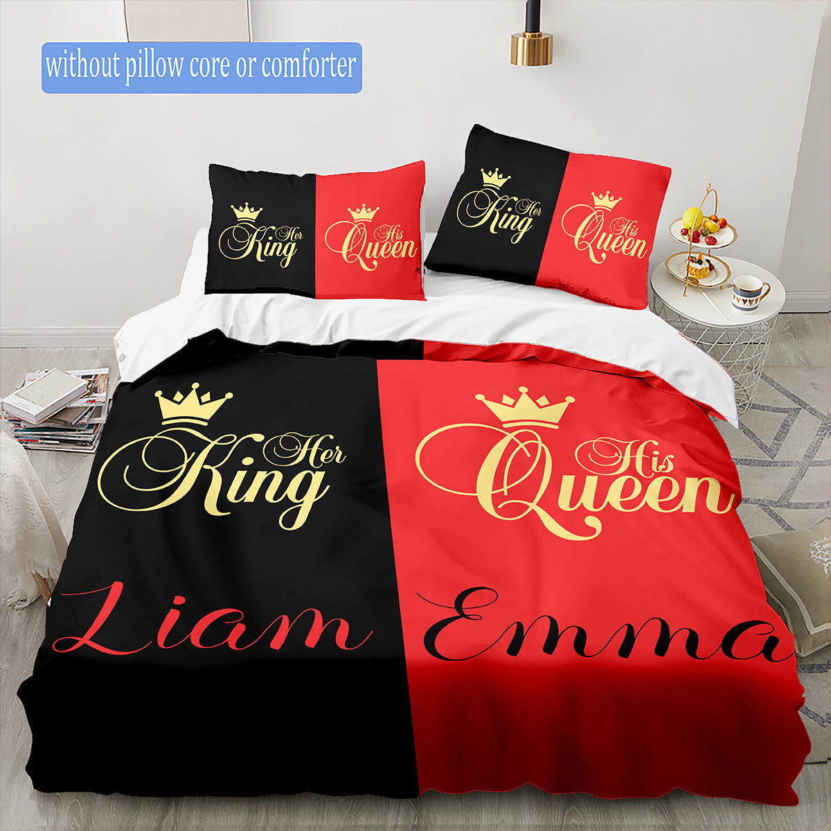 3D Name Custom Bedding Queen and King Love Print Cover Cartoon Quilt Cover for Bedroom Decor Bed Clothes Halloween Christmas Gifts (1 * Duvet Cover+2 * Pillowcase, Without Core)--Qiang214