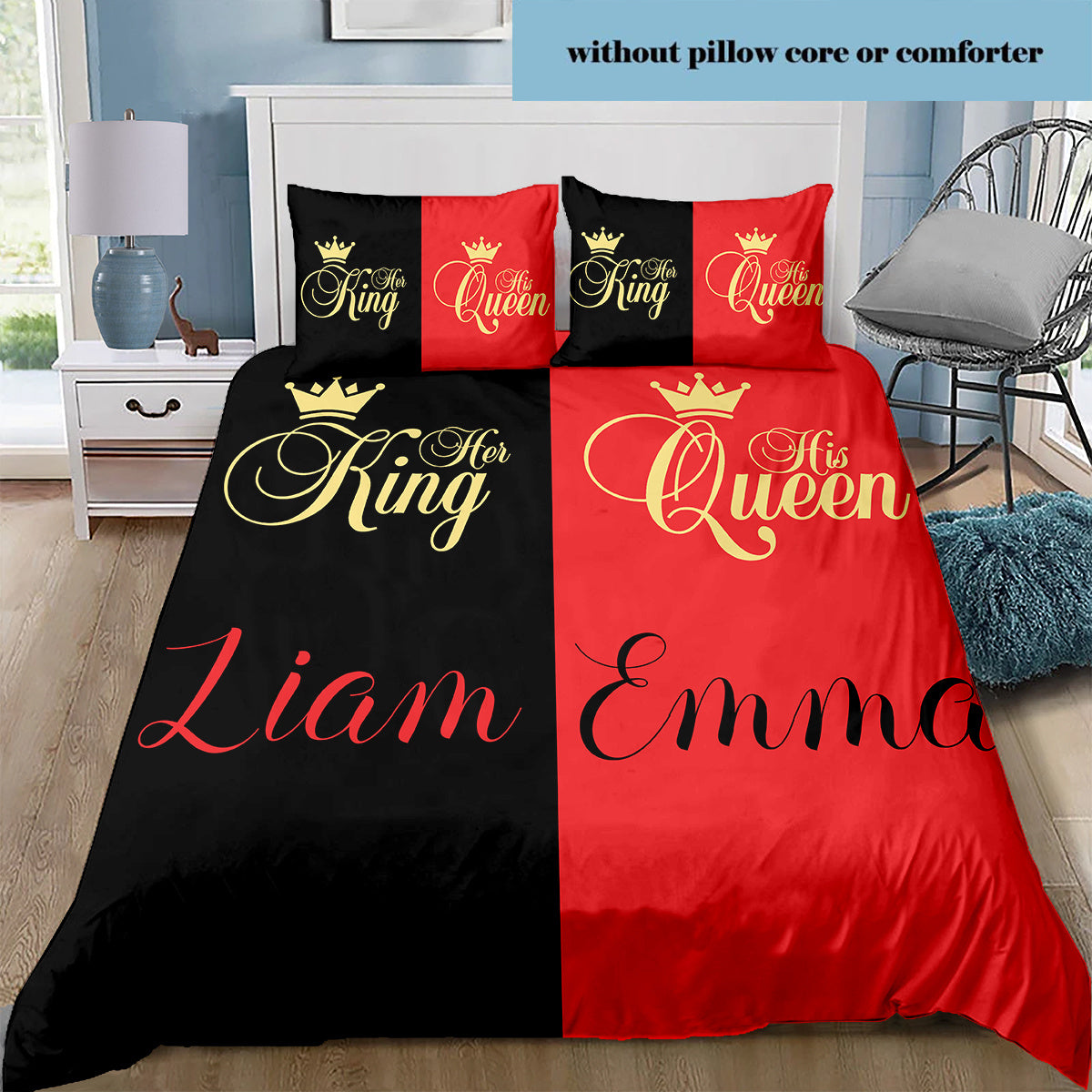 3D Name Custom Bedding Queen and King Love Print Cover Cartoon Quilt Cover for Bedroom Decor Bed Clothes Halloween Christmas Gifts (1 * Duvet Cover+2 * Pillowcase, Without Core)--Qiang214