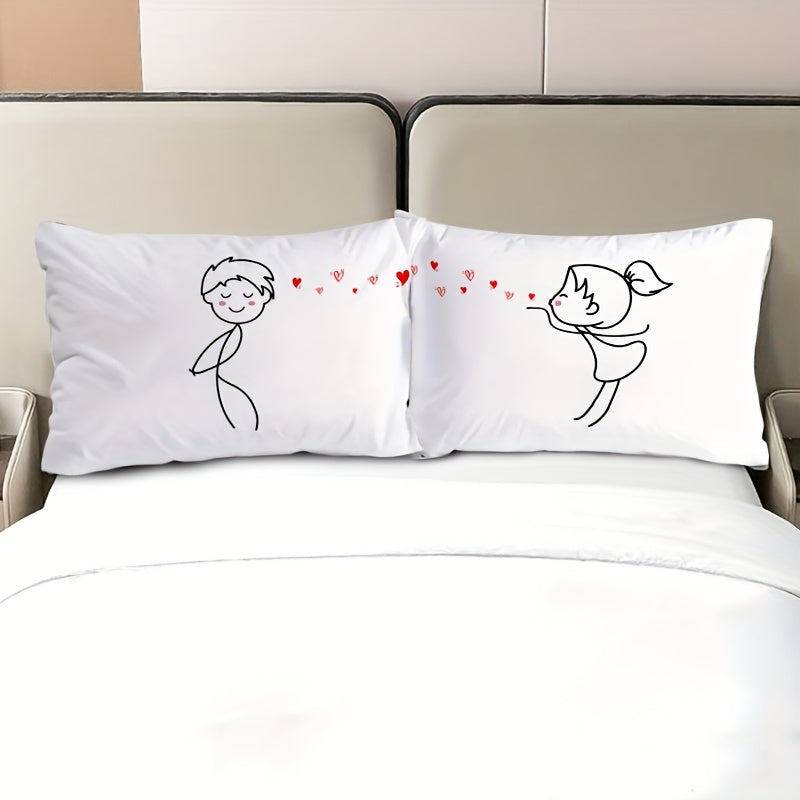 2pcs Couple Pillowcase "50*75""50*90" Kawaii Cartoon Pillowcase Made of Skin-friendly 100% Polyester Spandex Fabric Digital Printing Technology