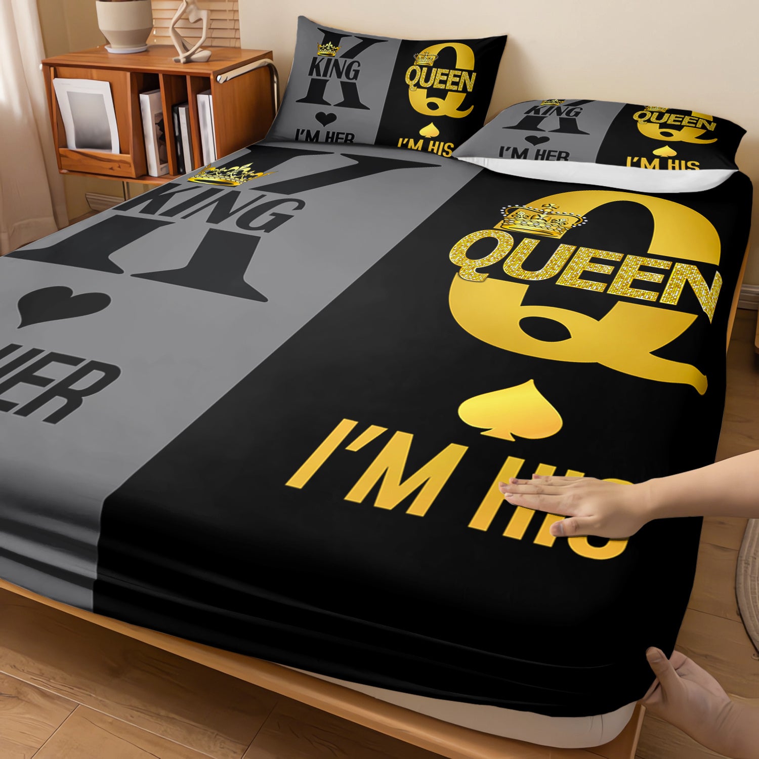 3pcs King Queen Couple Printed Bed Fitted Sheet Set for BedroomDormitory and Guest Room DecorationKing and Queen Pattern Bedding Set1 Fitted Sheet+2 Pillowcases without core