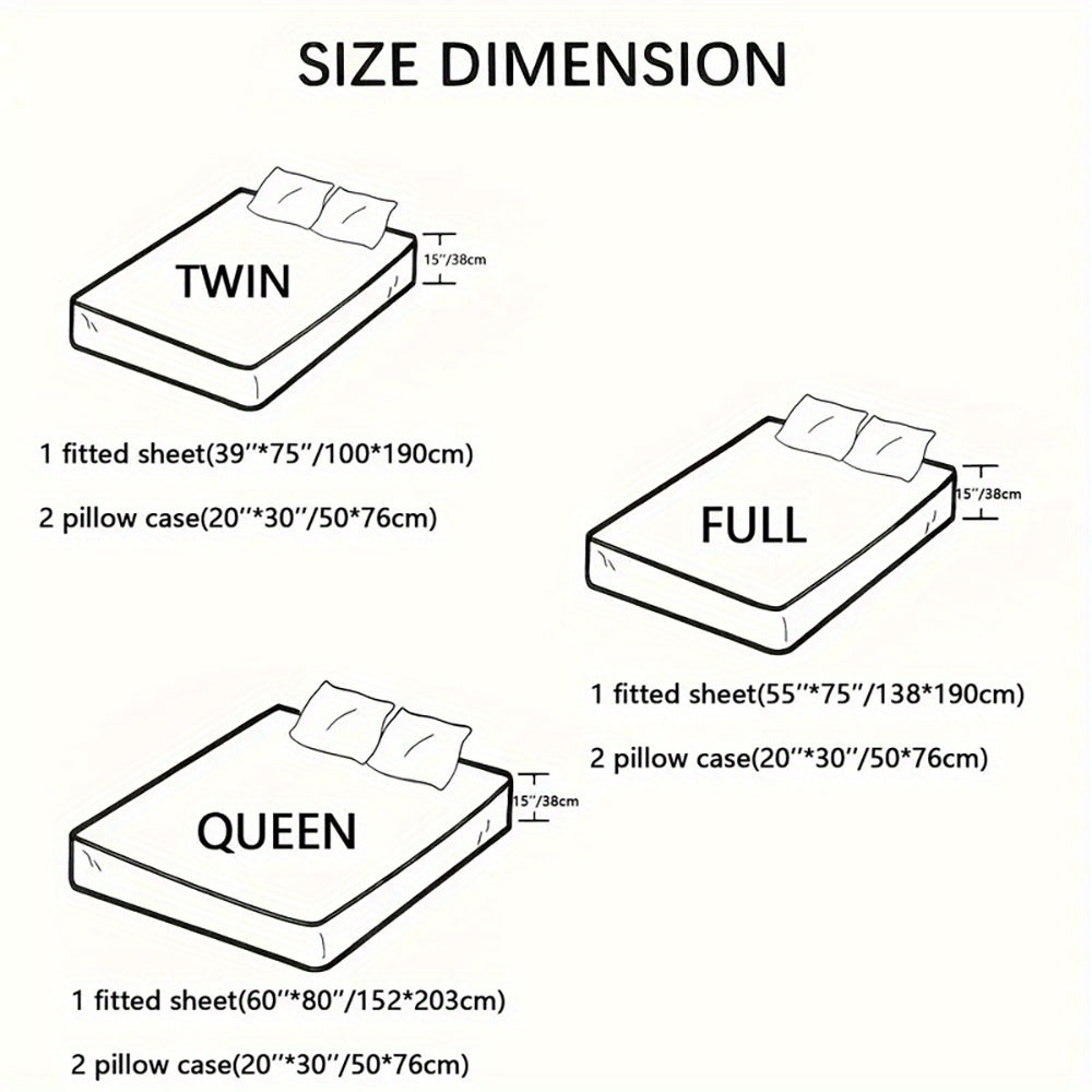 3pcs King Queen Couple Printed Bed Fitted Sheet Set for BedroomDormitory and Guest Room DecorationKing and Queen Pattern Bedding Set1 Fitted Sheet+2 Pillowcases without core