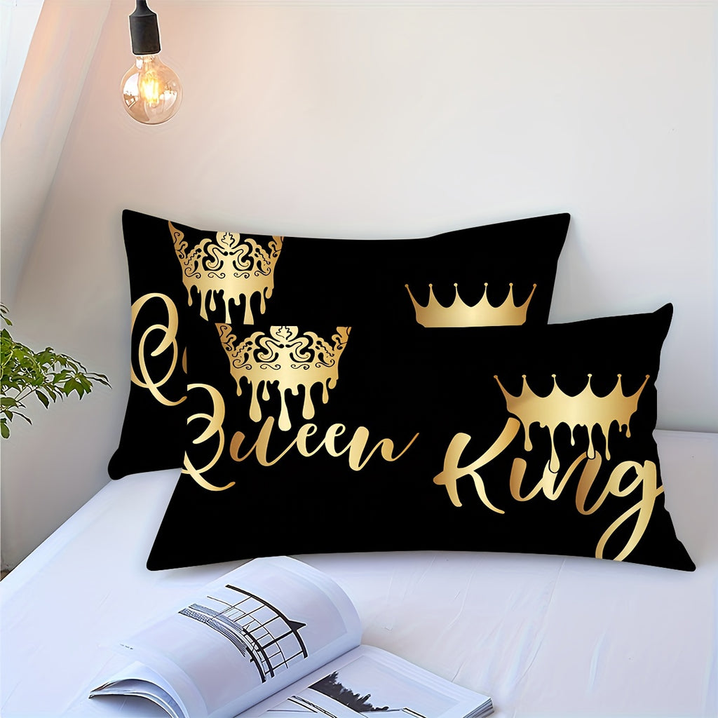 2/3pcs King Queen Letter Print Bedding Quilt Cover, Couple Bedding, Soft and Comfortable Bedding, with 1/2 Matching Pillowcases - Without Filling, Suitable for Bedroom, Guest Room, 1 Quilt Cover + 2 Pillowcases, No Core