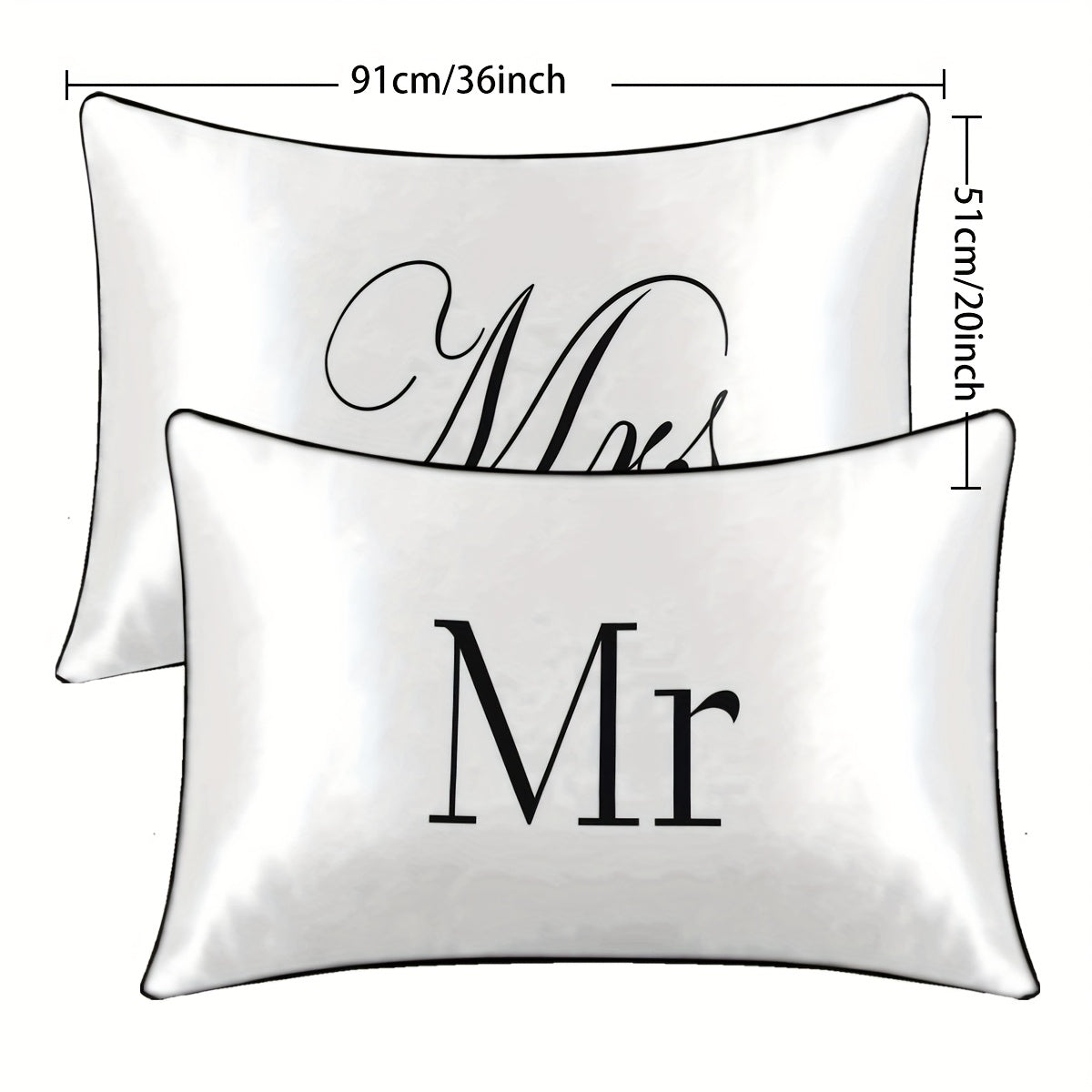 2pcs 100% Polyester Mr. And Mrs. Printed Bedroom Satin Pillowcases