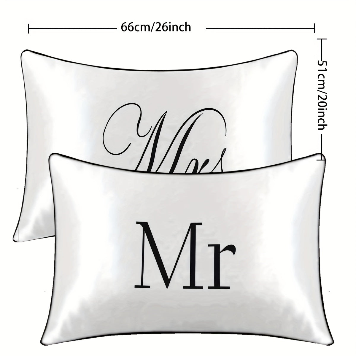 2pcs 100% Polyester Mr. And Mrs. Printed Bedroom Satin Pillowcases