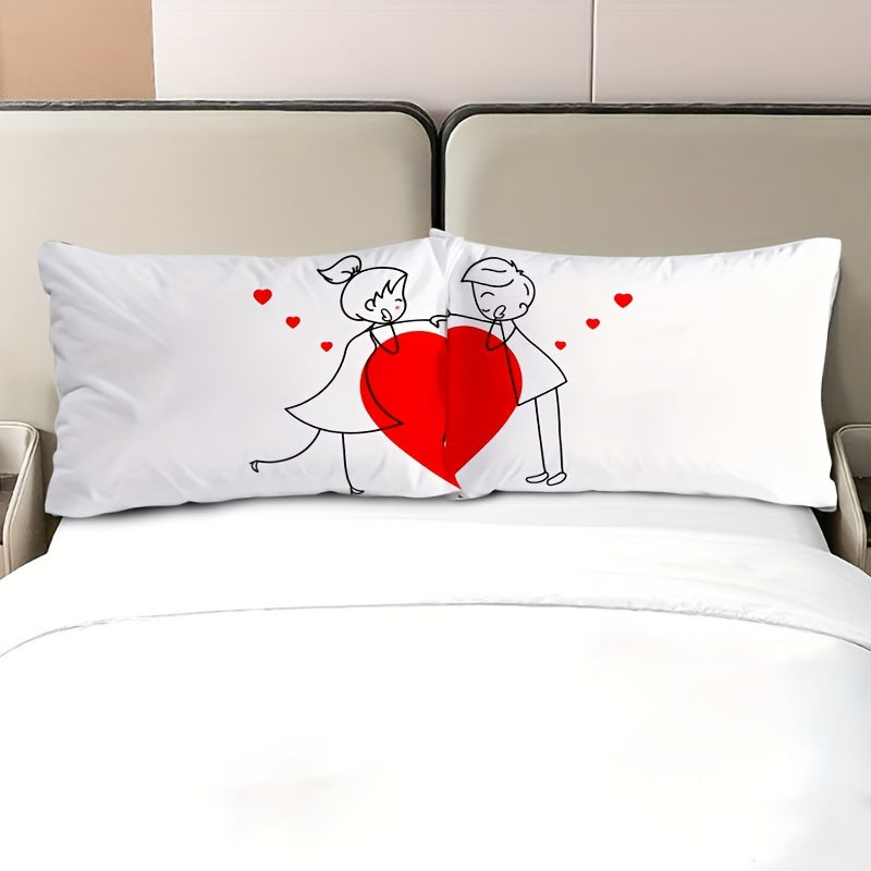 2pcs Couple Pillowcase "50*75""50*90" Kawaii Cartoon Pillowcase Made of Skin-friendly 100% Polyester Spandex Fabric Digital Printing Technology
