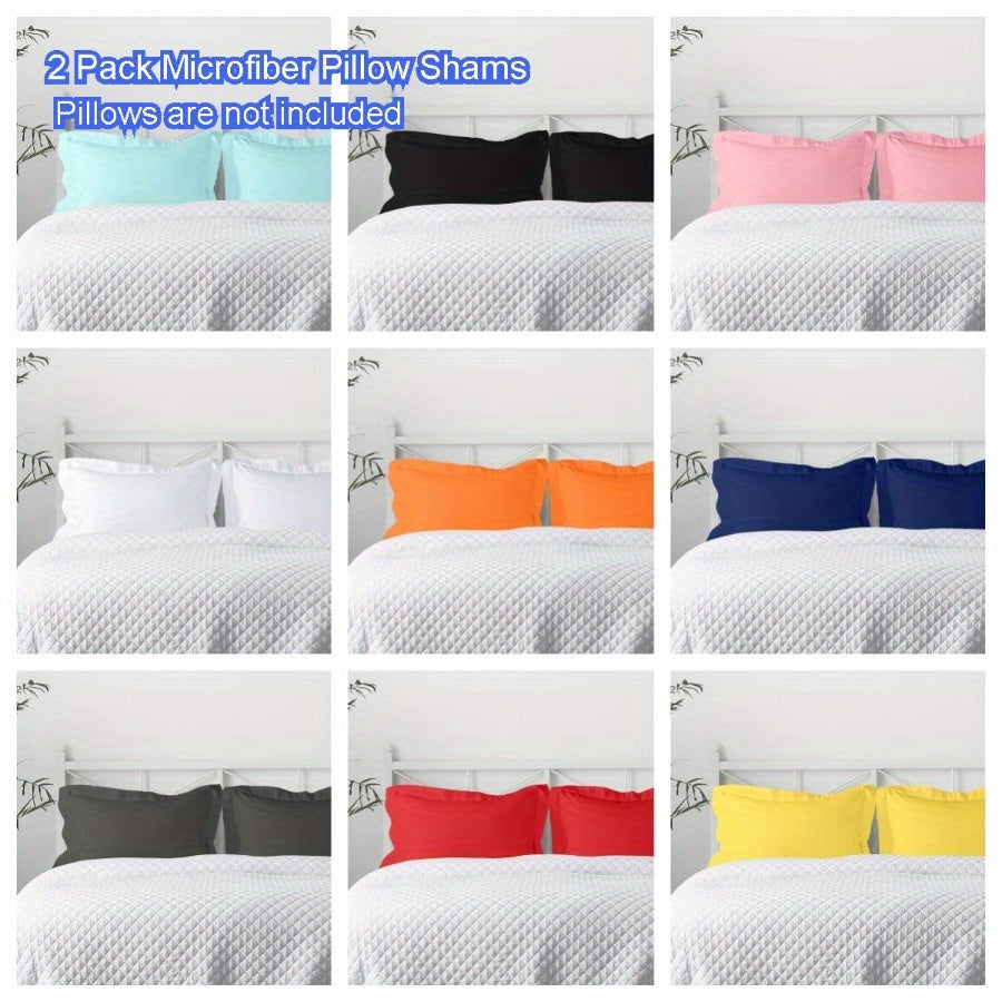 2-Pack Microfiber Pillow Shams - Super Soft, Wrinkle & Fade Resistant, Machine Washable, Solid Color Options (White/Black/Gray/Navy/Red/Yellow) - Cozy Bedding Accessories for Home Decor, Gift for Family, Pillow Covers for Bed, Decorative Pillowcases,