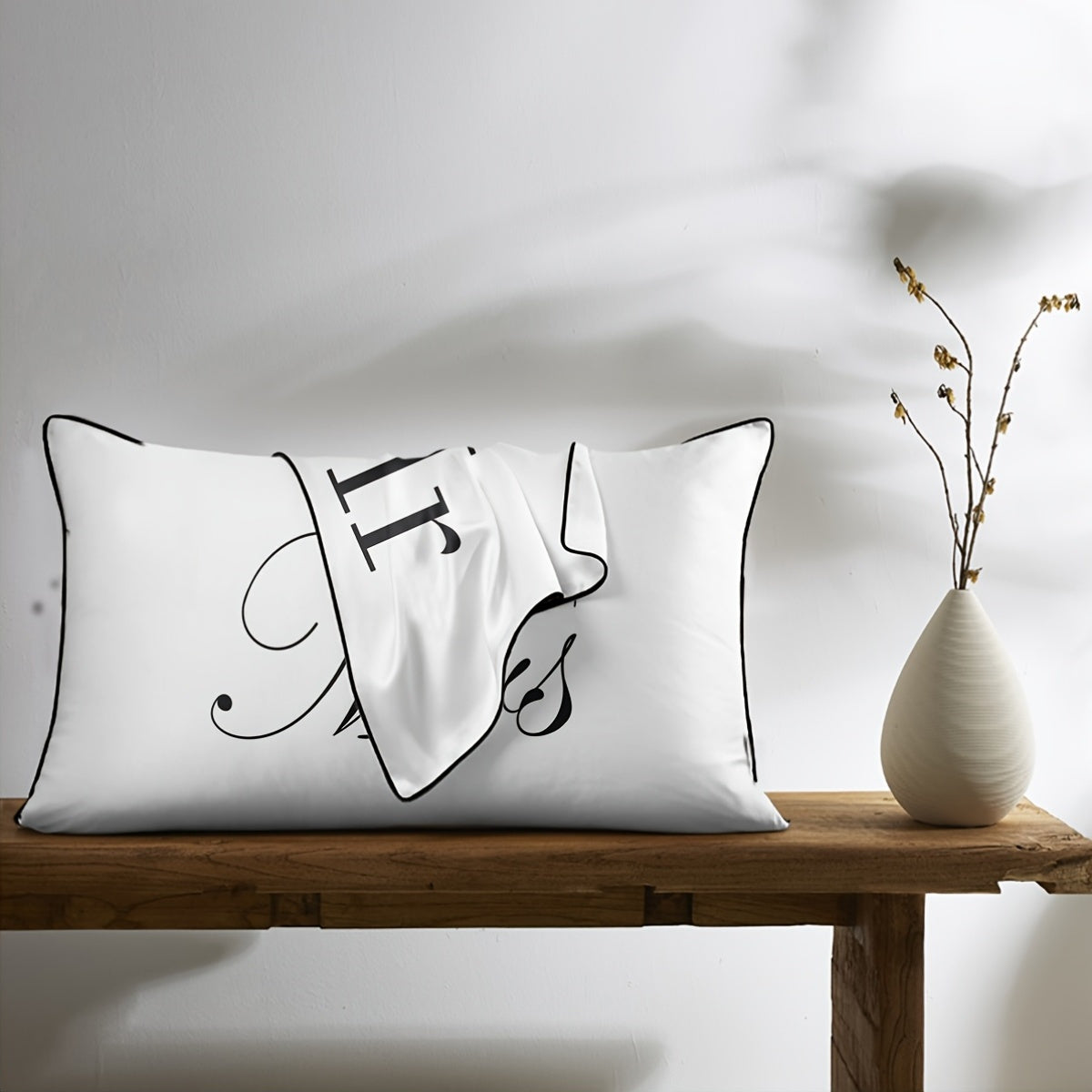 2pcs 100% Polyester Mr. And Mrs. Printed Bedroom Satin Pillowcases