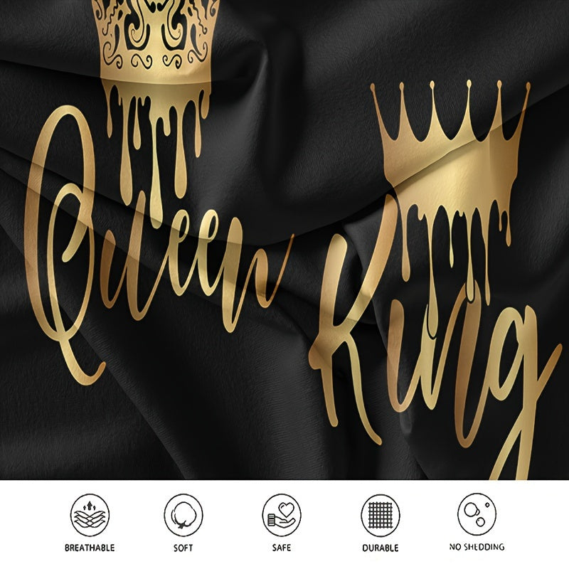 2/3pcs King Queen Letter Print Bedding Quilt Cover, Couple Bedding, Soft and Comfortable Bedding, with 1/2 Matching Pillowcases - Without Filling, Suitable for Bedroom, Guest Room, 1 Quilt Cover + 2 Pillowcases, No Core
