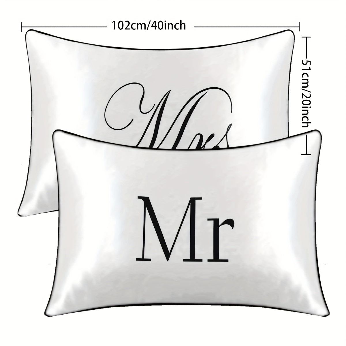 2pcs 100% Polyester Mr. And Mrs. Printed Bedroom Satin Pillowcases