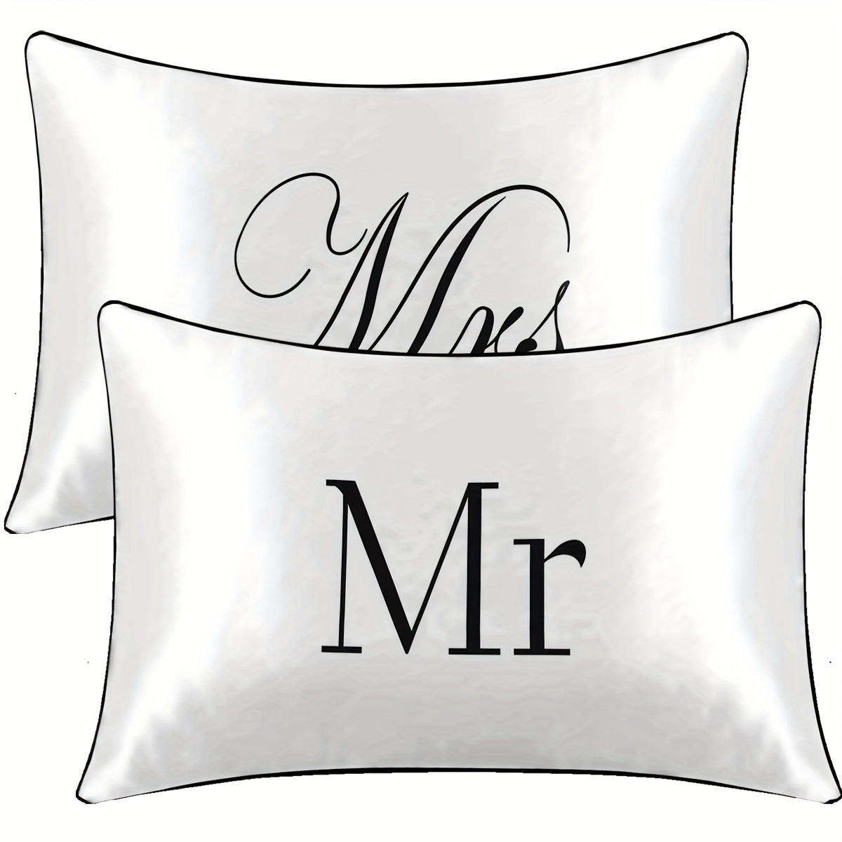 2pcs 100% Polyester Mr. And Mrs. Printed Bedroom Satin Pillowcases