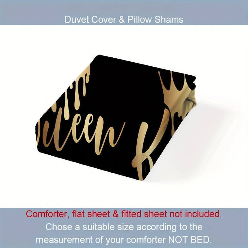 2/3pcs King Queen Letter Print Bedding Quilt Cover, Couple Bedding, Soft and Comfortable Bedding, with 1/2 Matching Pillowcases - Without Filling, Suitable for Bedroom, Guest Room, 1 Quilt Cover + 2 Pillowcases, No Core